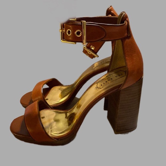 Ted Baker Lorno Leather Block Heel Sandals Size 10/40 - Picture 1 of 14